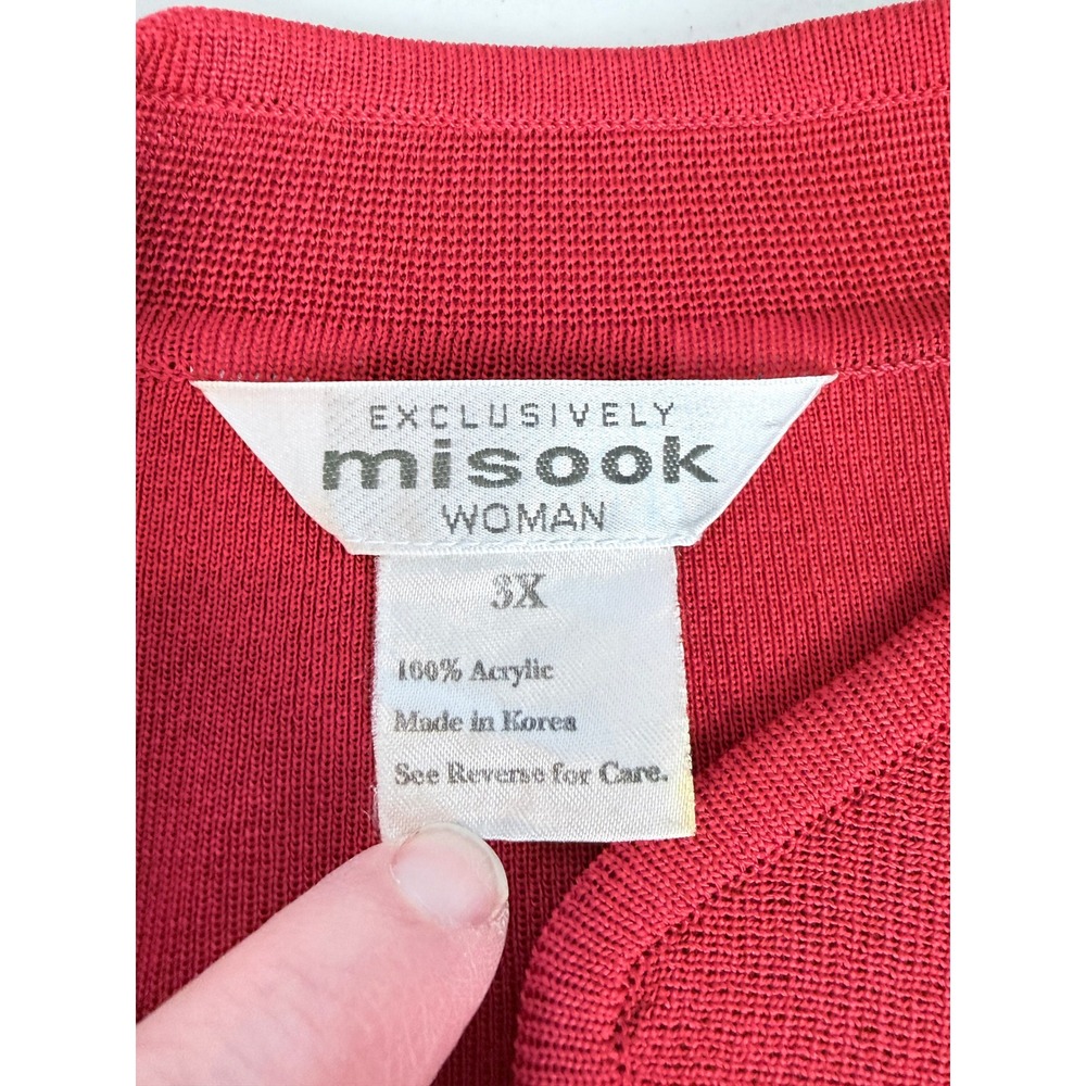 Vintage Misook Red Knit Cardigan Jacket Longline Gold‎ Buttons 3X - Picture 3 of 12